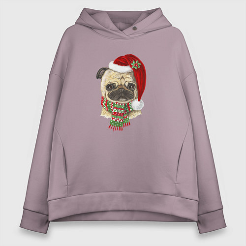 Женское худи оверсайз Мопс Новый год / Сиреневый – фото 1