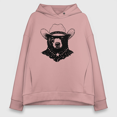 Женское худи оверсайз Медведь ковбой на диком западе / Пыльно-розовый – фото 1