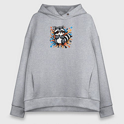 Толстовка оверсайз женская Енот и разноцветные брызги, цвет: меланж