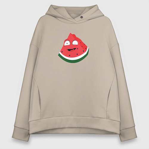 Женское худи оверсайз Арбуз озадаченно улыбается - мем / Миндальный – фото 1
