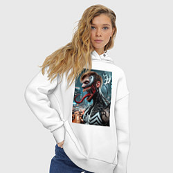 Толстовка оверсайз женская Превращение Эдди в Венома - нейроарт фантазия, цвет: белый — фото 2