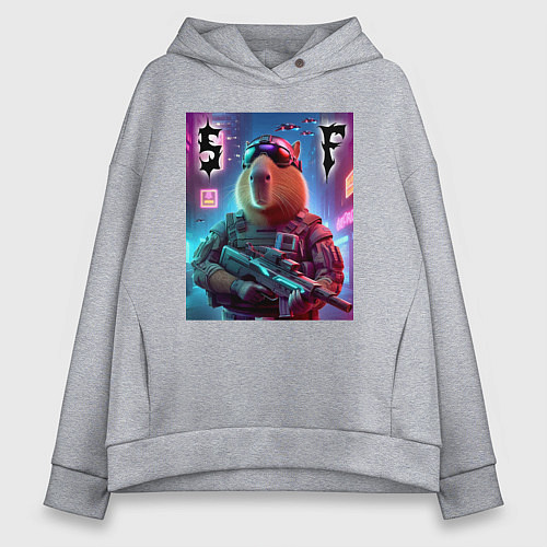 Женское худи оверсайз Capybara soldier - special forces / Меланж – фото 1