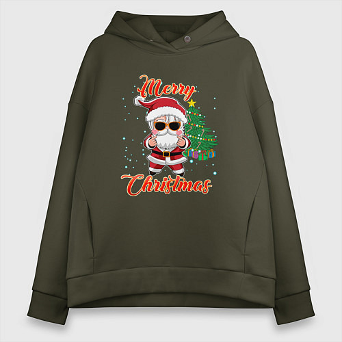 Женское худи оверсайз Дед мороз поздравляет с новым годом / Хаки – фото 1