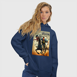 Толстовка оверсайз женская Eddie rides a symbiote horse - Venom 3, цвет: тёмно-синий — фото 2