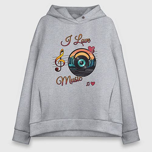 Женское худи оверсайз Я люблю музыку / Меланж – фото 1
