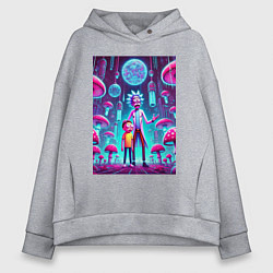 Толстовка оверсайз женская Rick and Morty among neon mushrooms - ai art fanta, цвет: меланж