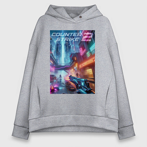 Женское худи оверсайз Counter Strike 2 - metropolis / Меланж – фото 1