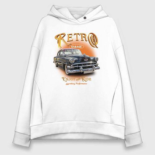 Женское худи оверсайз Ретро гараж и автомобиль Chevrolet 210 Deluxe / Белый – фото 1