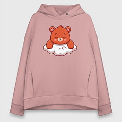 Толстовка оверсайз женская Мишка на облаке, цвет: пыльно-розовый