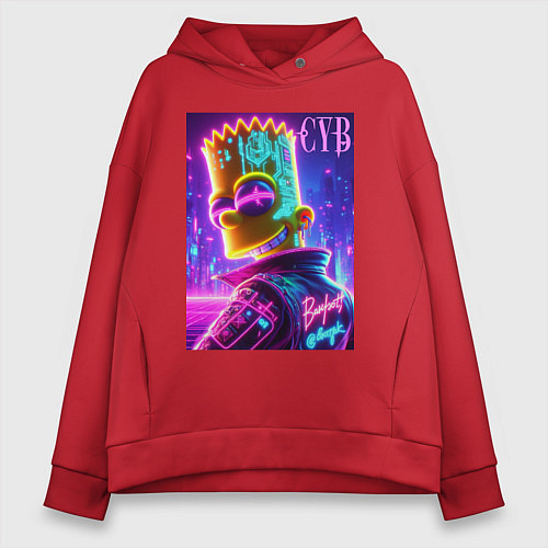 Женское худи оверсайз Cyber Bart - neon glow / Красный – фото 1