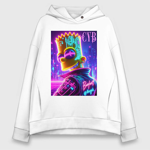 Женское худи оверсайз Cyber Bart - neon glow / Белый – фото 1