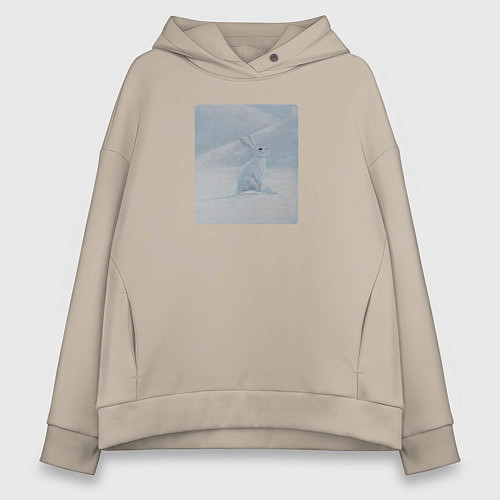 Женское худи оверсайз Снежный белый заяц / Миндальный – фото 1