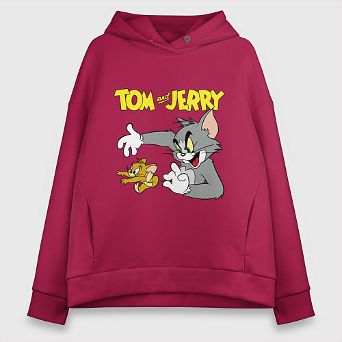 Женское худи оверсайз Том и Джерри - кот и мышь / Маджента – фото 1