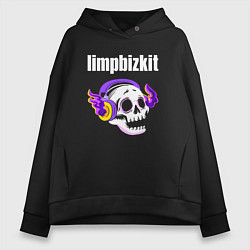 Толстовка оверсайз женская Limp Bizkit - неоновый череп, цвет: черный