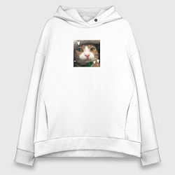 Толстовка оверсайз женская Рыжий кот с сердечками для пары, цвет: белый