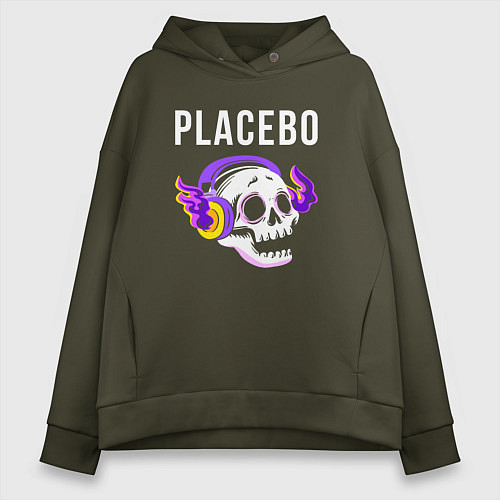 Женское худи оверсайз Placebo - неоновый череп / Хаки – фото 1