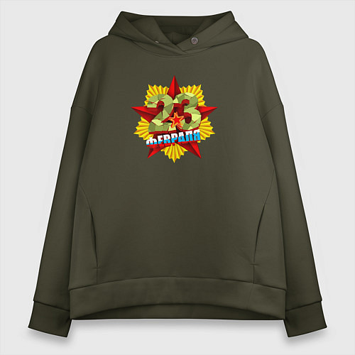 Женское худи оверсайз 23 февраля - Красная звезда / Хаки – фото 1