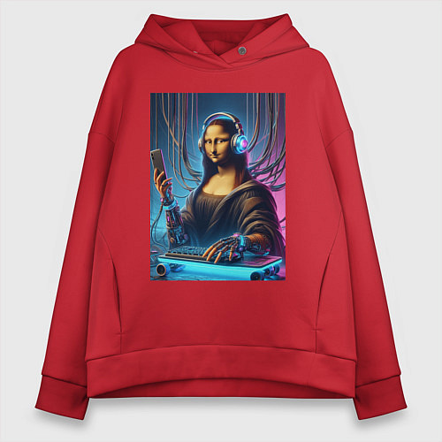 Женское худи оверсайз Mona Lisa cyberpunk - fantasy / Красный – фото 1