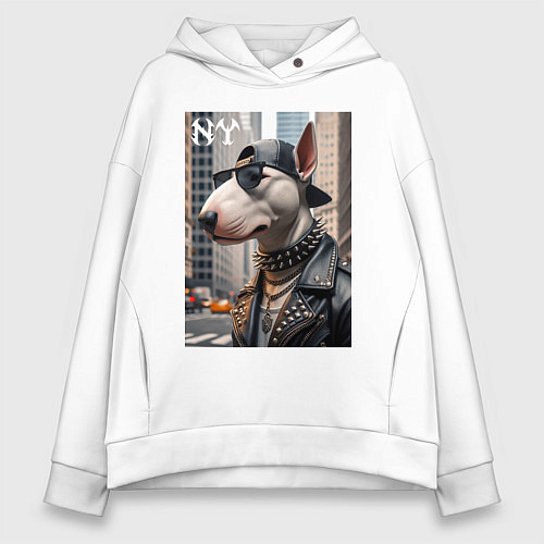 Женское худи оверсайз Чувак бультерьер житель Нью-Йорка / Белый – фото 1