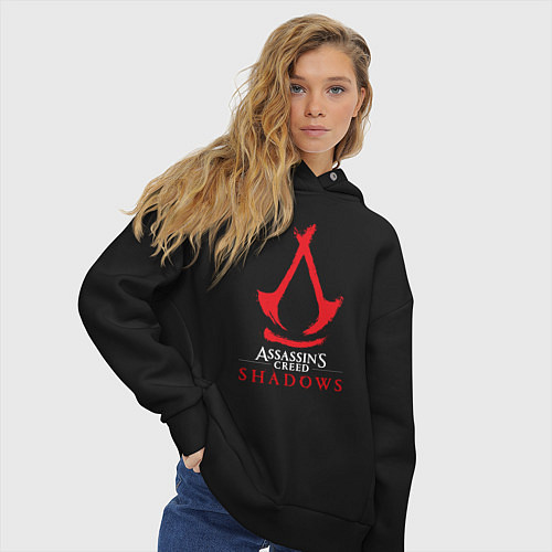 Женское худи оверсайз Assassins Creed Shadows - badge / Черный – фото 3