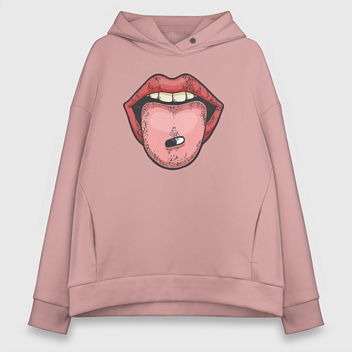 Женское худи оверсайз Lips vitamin / Пыльно-розовый – фото 1