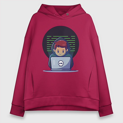 Женское худи оверсайз Хакер с ноутбуком / Маджента – фото 1