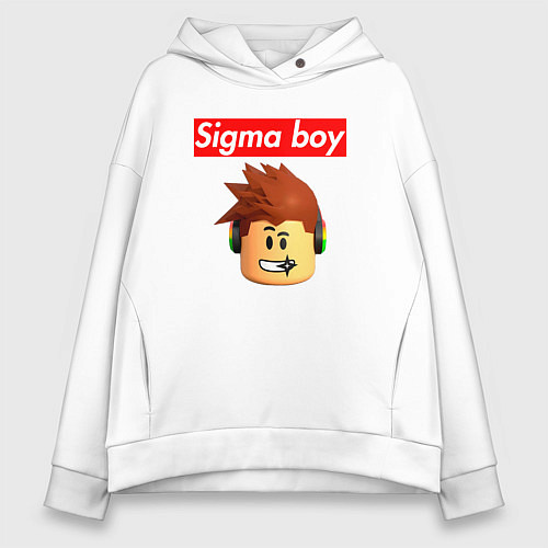 Женское худи оверсайз Sigma boy roblox head - мем Роблокс Сигма бой / Белый – фото 1