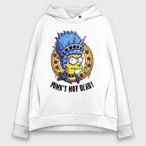 Женское худи оверсайз Мардж Симпсон на фоне пиццы - панк жив / Белый – фото 1