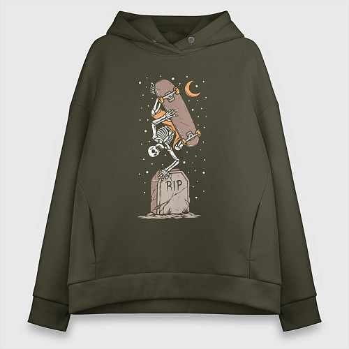 Женское худи оверсайз Скейтер на кладбище / Хаки – фото 1