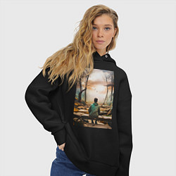 Толстовка оверсайз женская Мальчик на скамейке, цвет: черный — фото 2