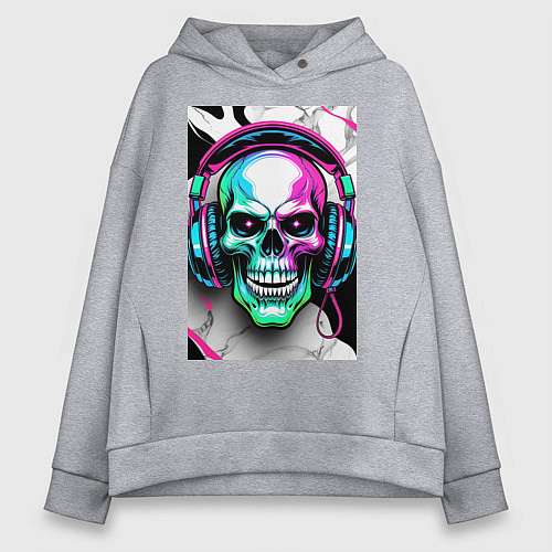 Женское худи оверсайз Череп в наушниках / Меланж – фото 1