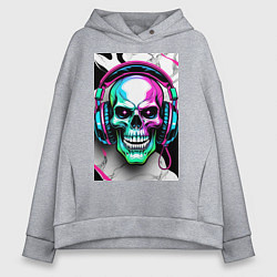 Толстовка оверсайз женская Череп в наушниках, цвет: меланж