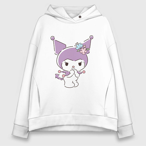 Женское худи оверсайз Куроми с цветочками / Белый – фото 1