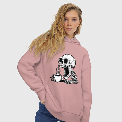 Женское худи оверсайз Skeleton with coffee / Пыльно-розовый – фото 3
