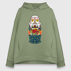 Толстовка оверсайз женская Матрешка в расписном шлеме имперского штурмовика, цвет: авокадо