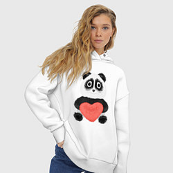 Толстовка оверсайз женская Плюшевый панда с красным сердцем, цвет: белый — фото 2