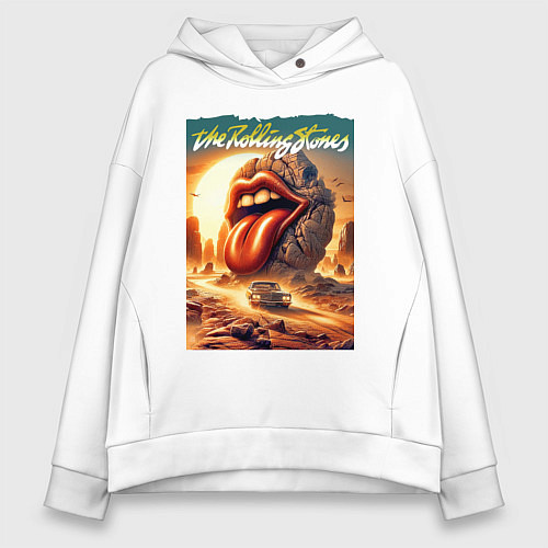 Женское худи оверсайз Rolling Stones - stylization of the logo / Белый – фото 1