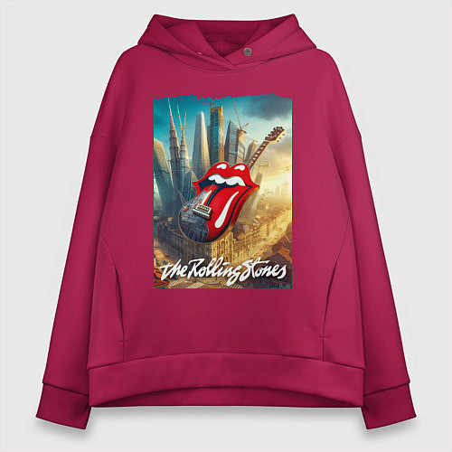 Женское худи оверсайз Rolling Stones - logo-guitar / Маджента – фото 1
