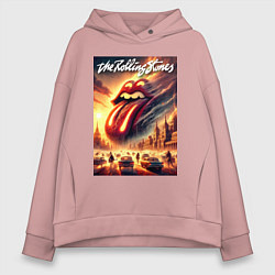 Толстовка оверсайз женская Logo of the Rollings Stones, цвет: пыльно-розовый