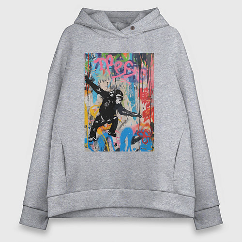 Женское худи оверсайз Monkey graffiti / Меланж – фото 1