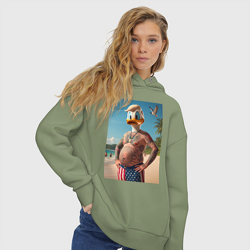Женское худи оверсайз Donald Duck-Trump on a Florida beach / Авокадо – фото 3