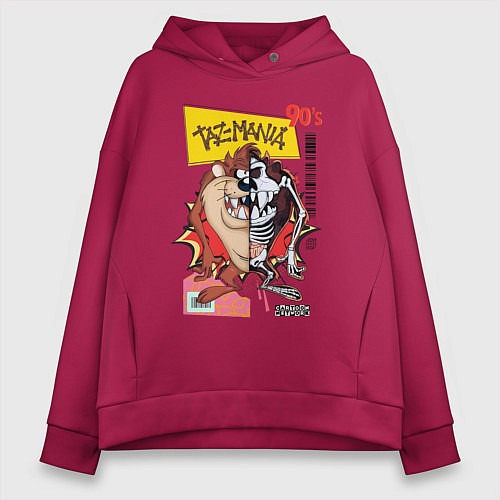 Женское худи оверсайз Taz mania - тасманский дьявол / Маджента – фото 1