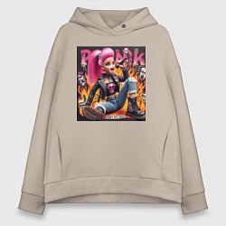 Толстовка оверсайз женская Barbie singer - punks not dead, цвет: миндальный