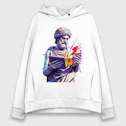 Толстовка оверсайз женская Античная статуя и граффити, цвет: белый