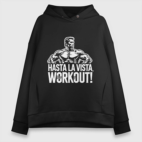 Женское худи оверсайз Arnold - hasta la vista workout / Черный – фото 1