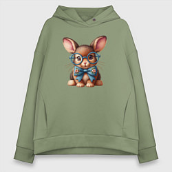 Толстовка оверсайз женская Кролик мальчик в очках, цвет: авокадо