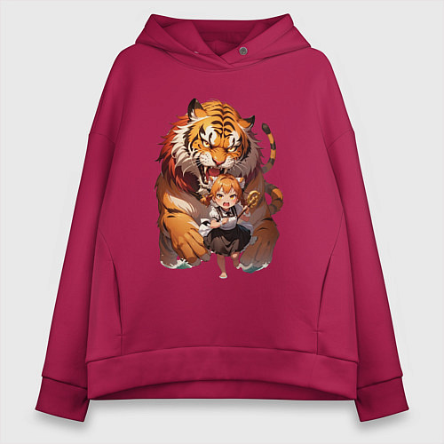 Женское худи оверсайз Дева в тени тигра / Маджента – фото 1