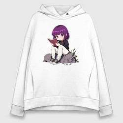 Толстовка оверсайз женская Девочка с книжкой, цвет: белый