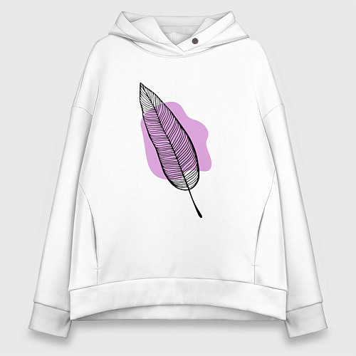 Женское худи оверсайз Контуры листа на сливовом / Белый – фото 1