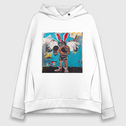 Толстовка оверсайз женская Граффити с зайцем боксером, цвет: белый